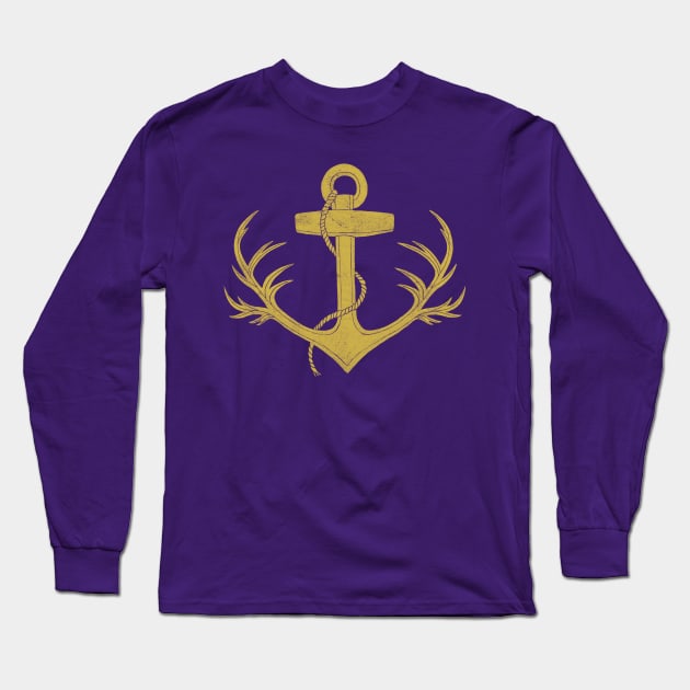 Antlered Anchor gold Long Sleeve T-Shirt by Terry Fan